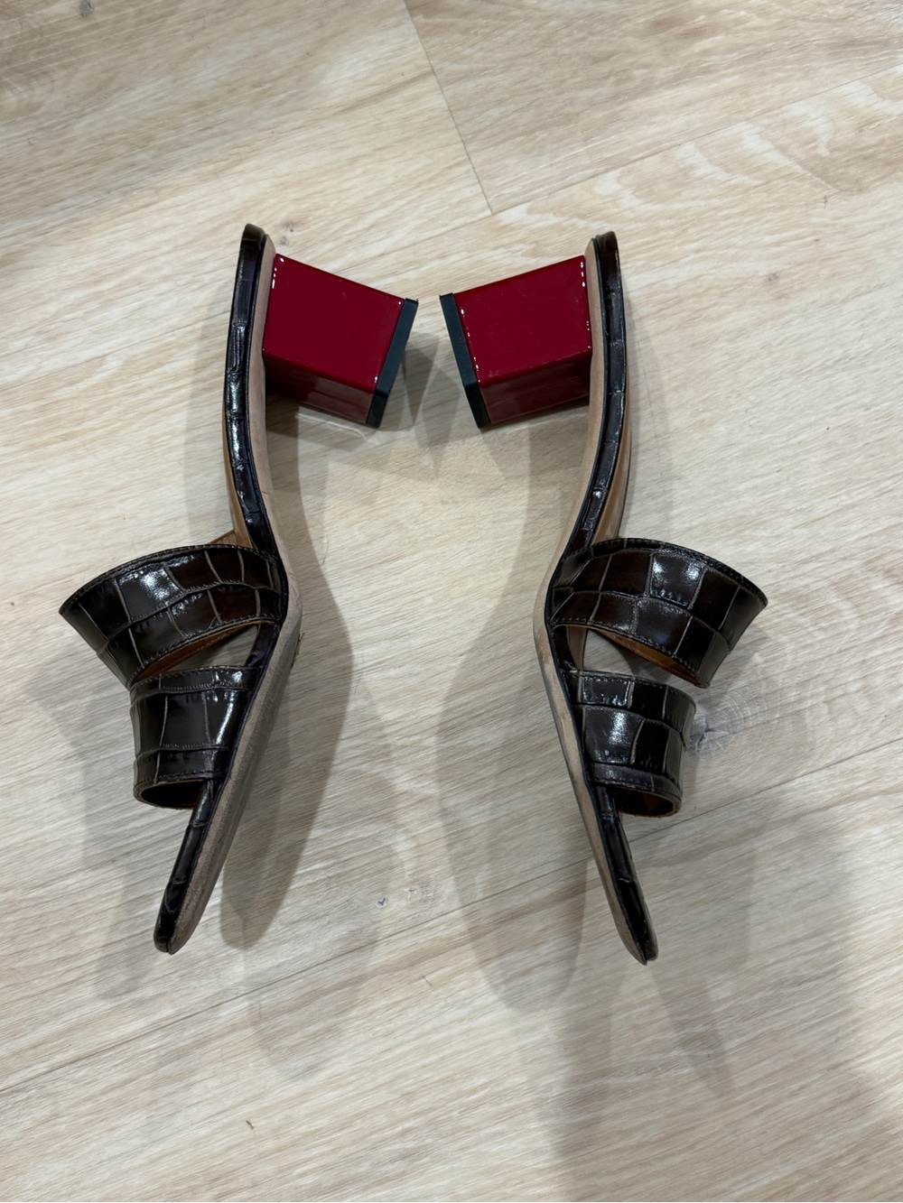 Staud Jules Croc-Embossed Red Block Heel Leather - Picture 2 of 4